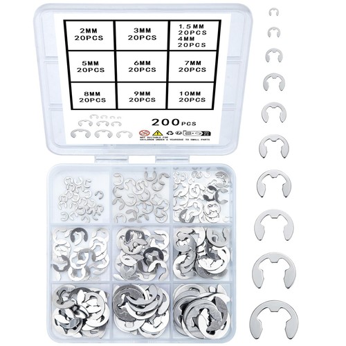 wugongshan 200 Pcs E-Clip Circlip External Retaining Rings, Stainless Steel E... - Picture 1 of 7