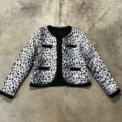 Michael Simon Jacket Womens Sz Medium Animal Printe Short Black Grey Quilted