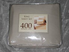 King 400 TC Beige Sheet Set Microfiber Wrinkle Free Bed Sleep NEW