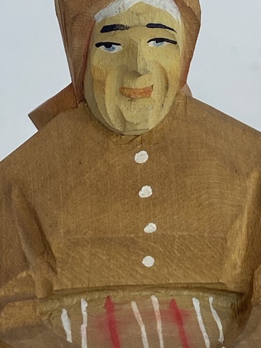 Hans Huggler Wyss Hand Carved Woman & Thinking Man w/Pipe 5” Switzerland Vintage - Picture 2 of 10