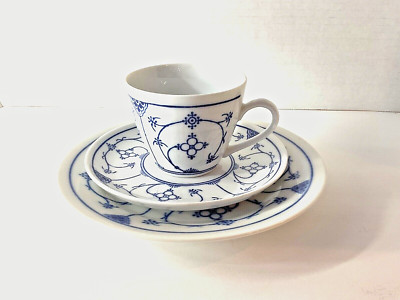 VTG 3 pc Blue Denmark Koboltunterglasur Kahla Germany Coffee Cup, Saucer & Plate