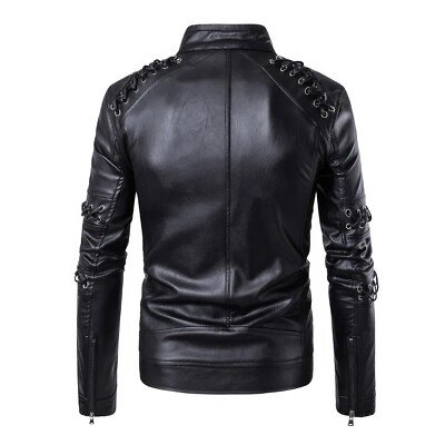 Men Black Genuine Leather Jacket Sheepskin Laces Café Racer Outfit