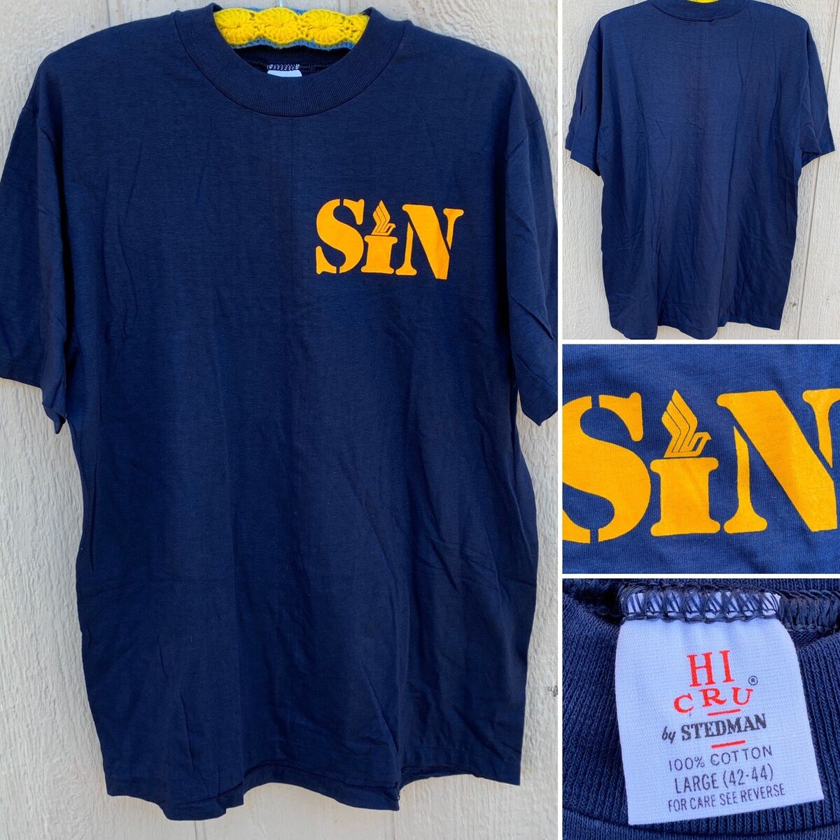 Vintage SIN T-Shirt HI CRU by Stedman Large 42-44 Made In Vintage SIN T-Shirt HI CRU by Stedman Large 42-44 Made In