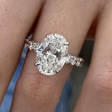 14K White Gold Solitaire Engagement Ring 5.60ct Oval Lab-Created Diamond E/VS1