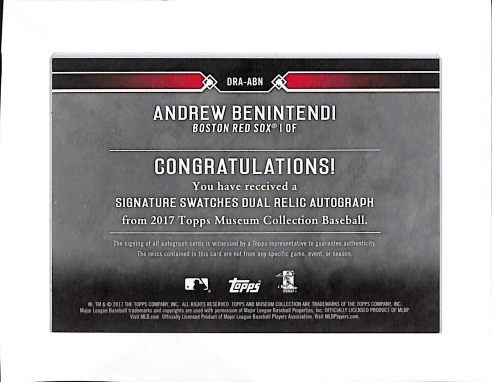 2017 SIGNATURE SWATCHES MUSEUM TOPPS AUTO ANDREW BENINTENDI JERSEY  #d /299 Nm+ - Image 2 of 2