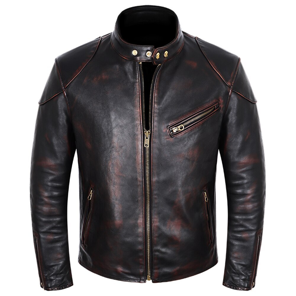 Men's Motorcycle Biker Vintage Distressed Black Genuine Real