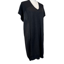 All Saints Silk and Wool Blend V-Neck Cap Sleeve Black Sweater Dress Size 8