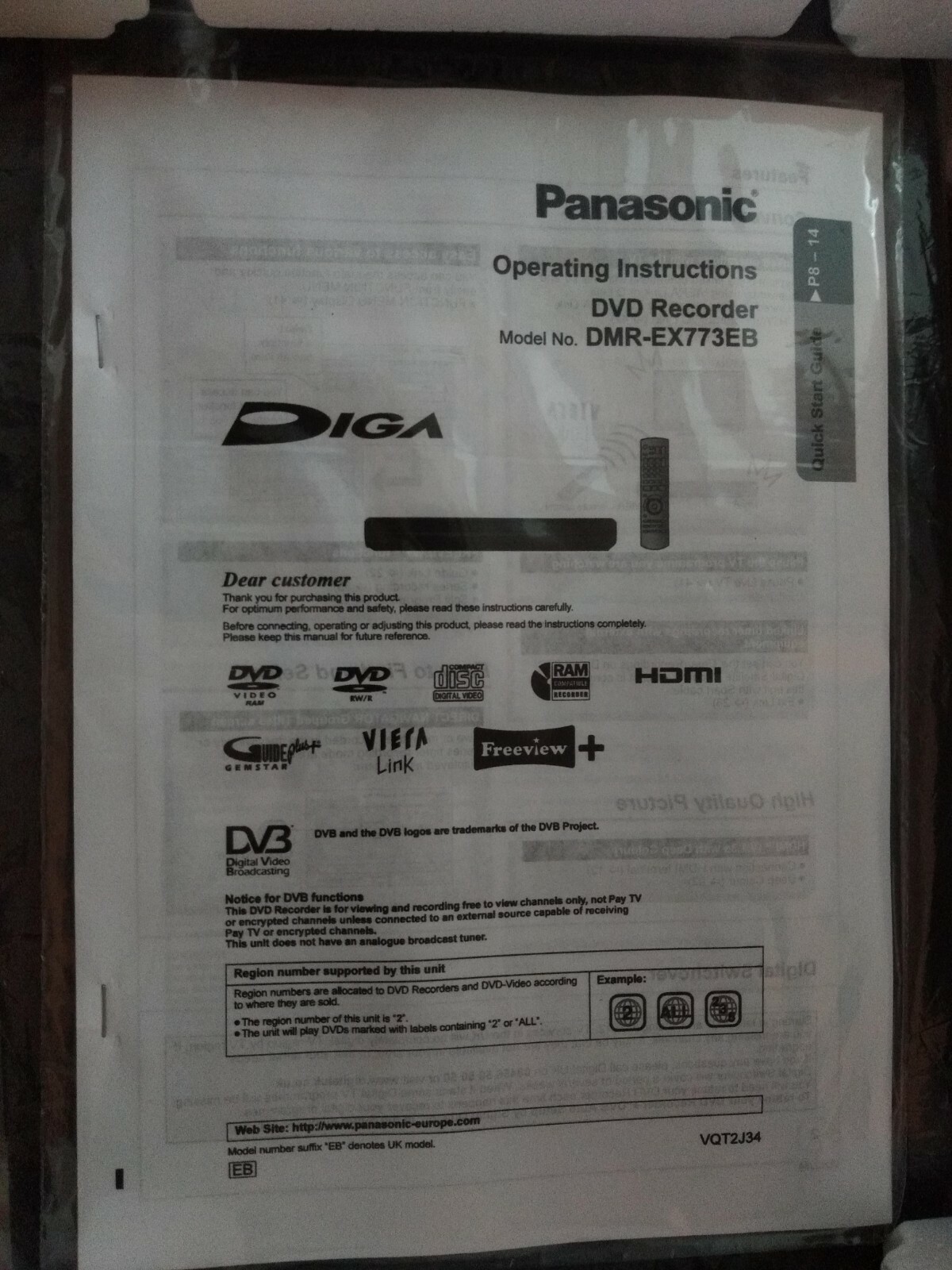 Panasonic DMREX773 DVD and HDD Recorder Freeview HDMI HD Grade A