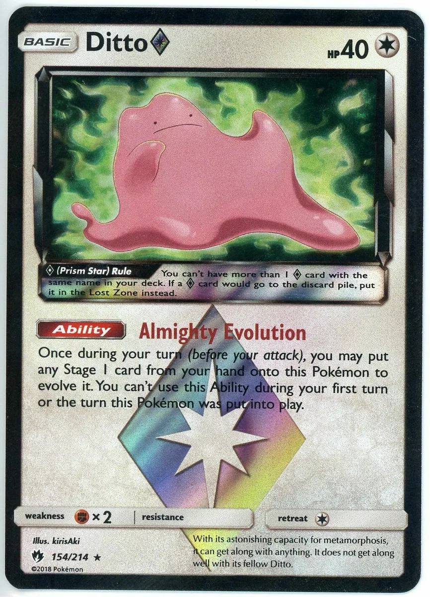 Pokemon Ditto Prism Star - 154/214 - Rare Holo Card - SM8 Lost Thunder -  Recaptured LTD