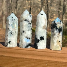 Rainbow Moonstone Natural Stone Healing Crystal Tower Point Wand Reiki Obelisk