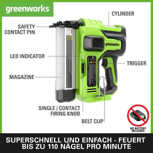 24V Akku Nagelpistole 18GA Greenworks GD24BN ohne Batterie und Ladegerät - Bild 2 von 6
