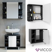 BadmöBel Set Spiegel Kommode Unterschrank Badschrank Fynn Anthrazit Weiß Vicco