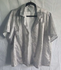 Lucky Me Womens Vintage Button Up Sz 42 black and white speckled Short Sleeve