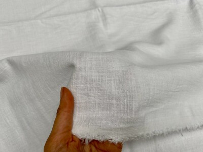 Stone Washed Linen Fabric Soft Material curtains dress - 140cm wide - White