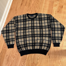Vintage 1980s Knit Men's Grandpa Sweater Size Large Town Craft Black Stripped