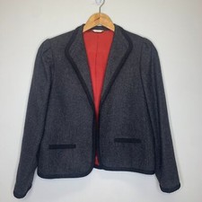 VTG Liz Clairborne Womens Dark Gray Wool Blazer Size 8 Trim