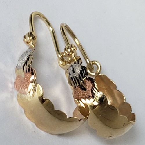 Solid 14k yellow gold Multi color wide hoop earrings 1 inch long hearts - Picture 5 of 12