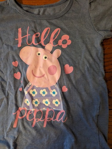Hello Peppa Pig Toddler Girls Blue/Pink Glitter Hearts Graphic T-shirt sz 4T - Picture 2 of 7