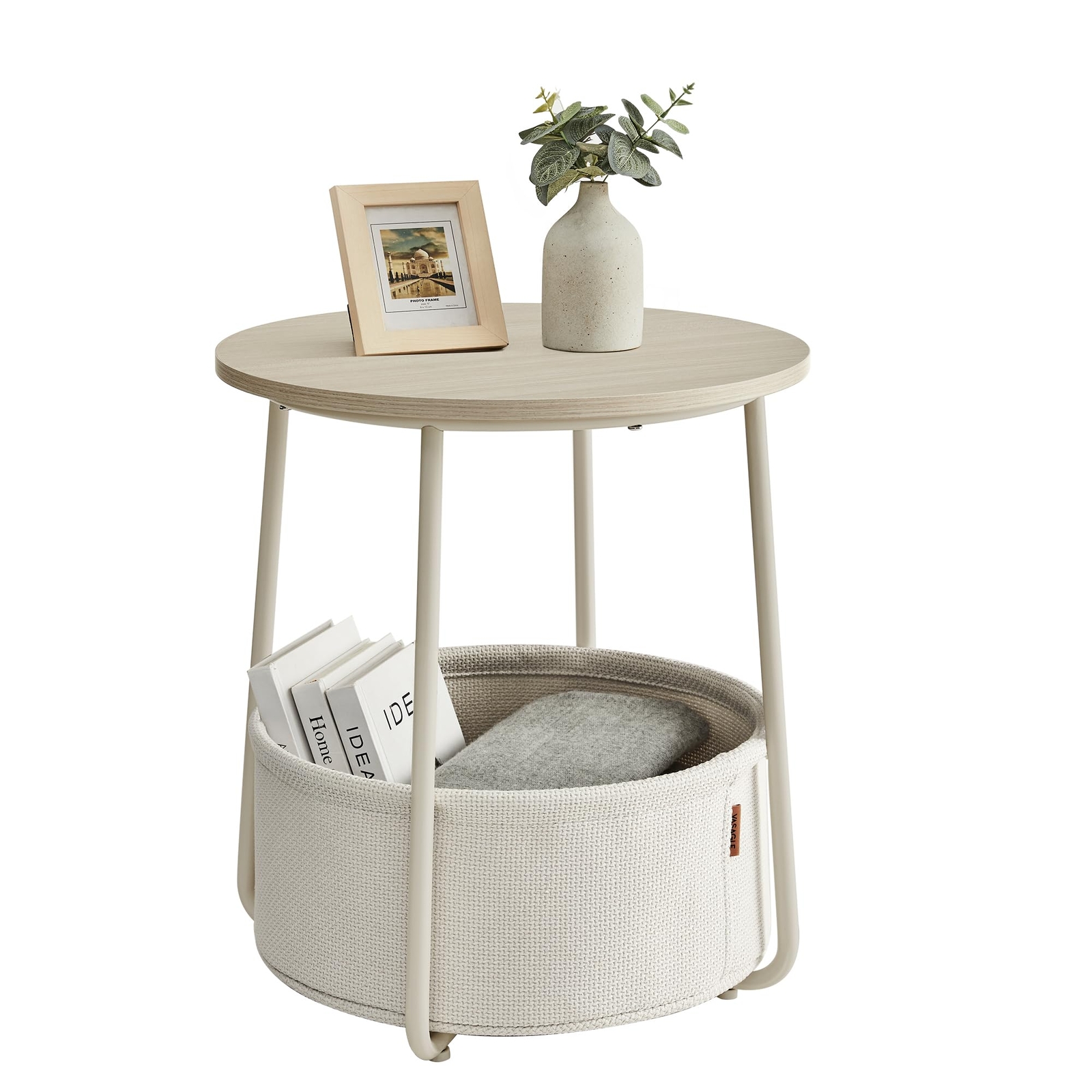 VASAGLE End Table Small Bedside Table with Fabric Basket Modern Nightstand Ro...