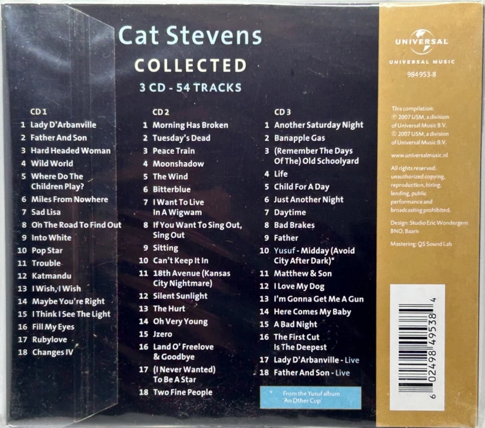 Cat Stevens | Yussuf | Collected | 3 CD - 54 Tracks - Bild 2 von 2