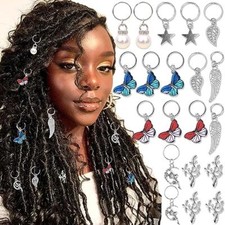 20 Pieces Silver Butterfly Hair Jewelry for Braids Loc Adjustable Pearl Leaf