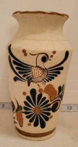 Hand Painted Sandstone Tonala Red Clay Pottery Vase - Signed
