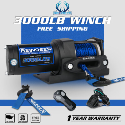 REINDEER Electric Winch 3000lbs Synthetic Rope 12V Boat Trailer Towing Off Road