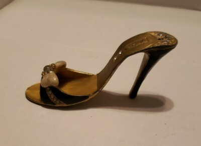 #ad STILETTO Miniature High Heel Right Shoe BOW amp; BLING Metal 2.5quot;H Hold Biz Cards $5.00