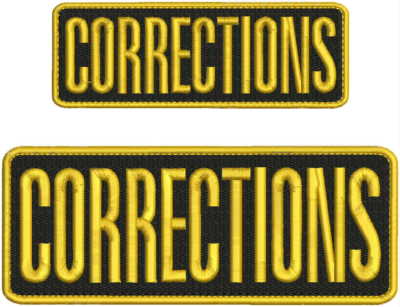 CORRECTIONS embroidery patches 3x8 and 2x6 hook on back black and gold