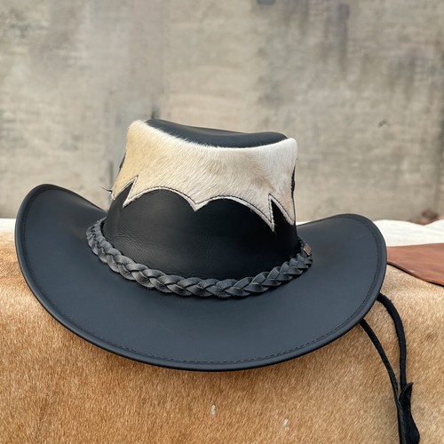 Premium Black Cowhide Cowboy Hat – Unisex Western Style with Braided Band - Picture 8 of 13
