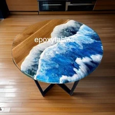 Ocean Wave Epoxy River Round Coffee Table Countertop Office Meeting Desk Bar Dec