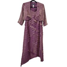 Alex Evenings Metallic Dress With Crop Jacket Size 8 Petite Purple Gold Womens