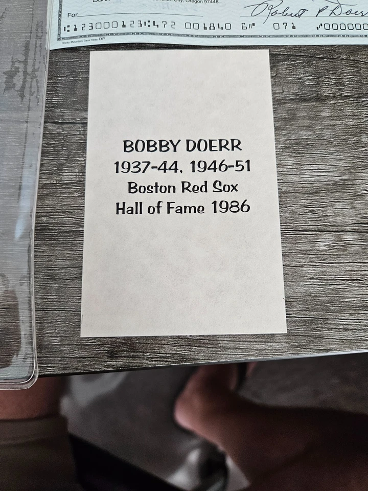 Bobby Doerr Boston Red Sox Signed Bank Check - Image 2 of 4