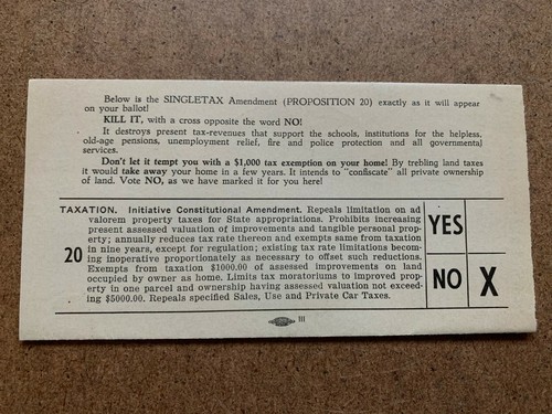 VINTAGE DON'T CRUSH CALIFORNIA VOTE NO ON PROP 20 SINGLE TAX VOTING FLYER  - Picture 4 of 6