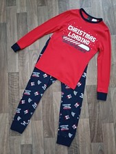 New H&M Boys Christmas Loading Pyjamas Navy Red Long Sleeve Trousers Age 8-10 