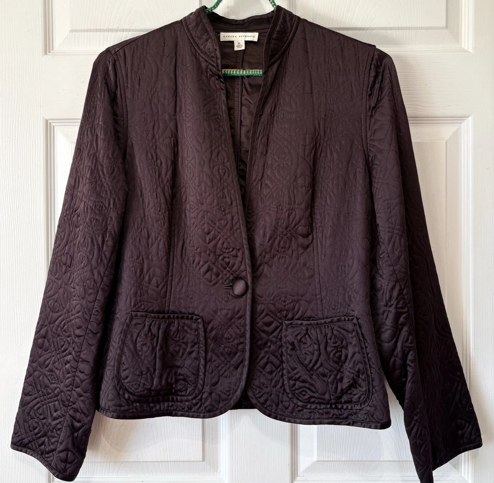 Chaqueta asiática acolchada 100 % seda marrón Banana Republic cuello mandarín XL ~ NUEVA SIN ETIQUETAS Foto 3 de 4