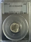 1951-D Silver Roosevelt Dime 10c Coin PCGS Certified MS65FB Full Bands