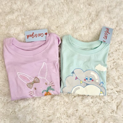 Cat Jack Toddler Girls' Bunny and Clouds T-Shirt Set - Light Purple, Mint NWT