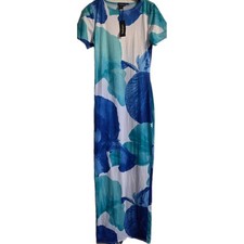 Boohoo Size 10 BNWT Maxi Dress Blue and White Floral Short Sleeve Crew Neck New