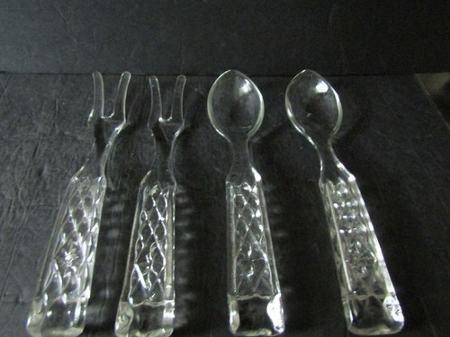 Fostoria Glass Large Quilted Diamonds Salad Serving Spoon and Fork Set 2 Sets - 第 1/14 張圖片
