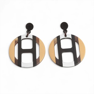 Hermès H Equip Piercing jewelry (for both ears) Metal x buffalo horn silver x bl