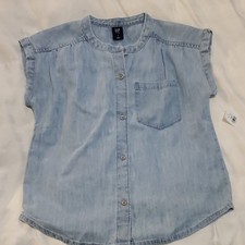 Gap Kids Girls Size M Blue Light Wash Denim Collared Short Sleeve Button-Up