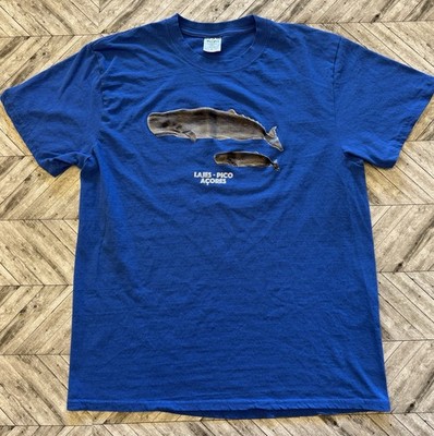 Azores T-Shirt Mens Large Blue Whale Lajes do Pico Ocean Portugal Souvenir Y2K