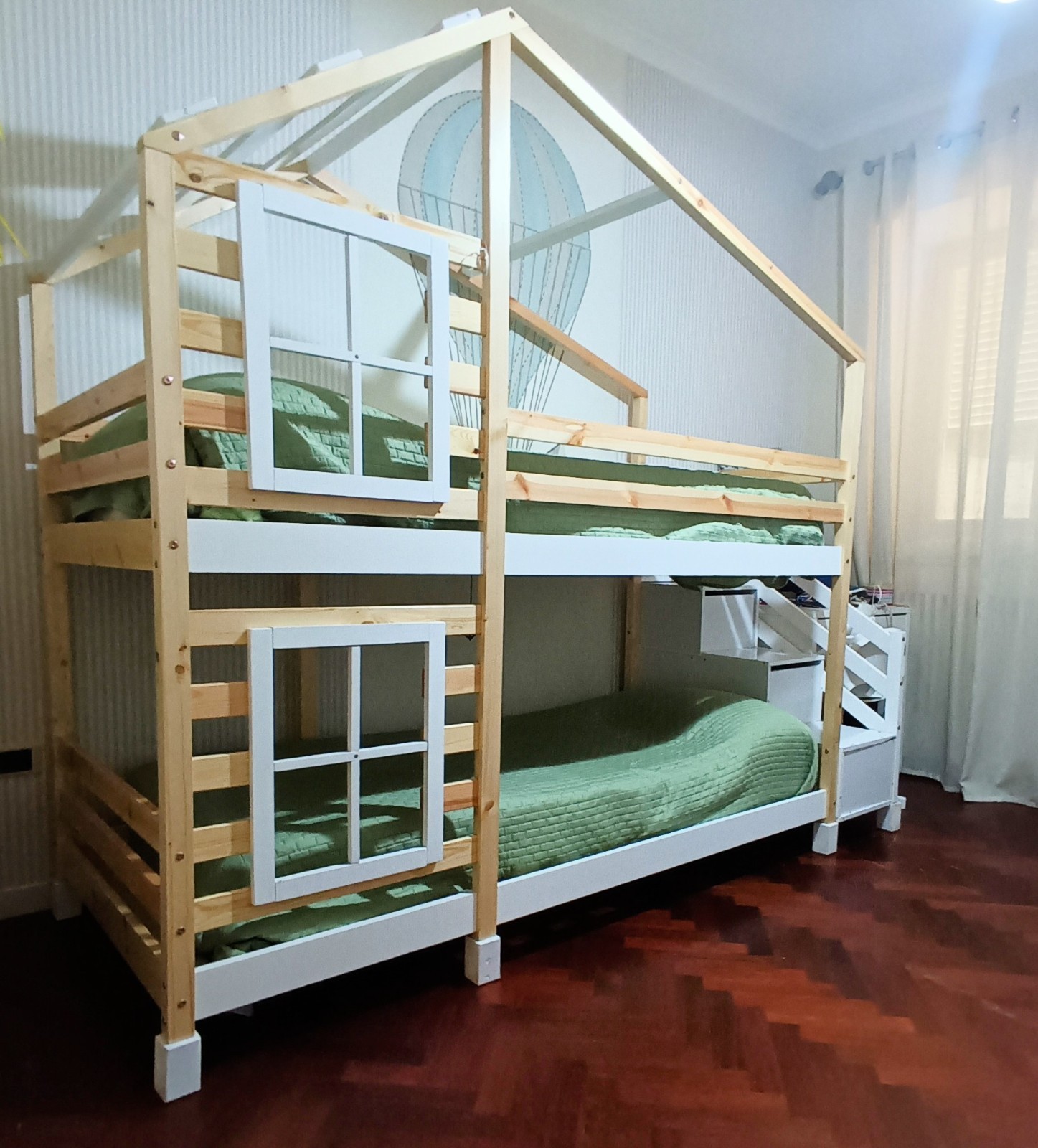 Letto A Castello In Legno Pino Massello Con Scala E Cassetti Cassettiera Bambini