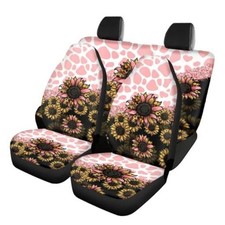 Cow Sunflower Printed 4 Piece Car Seat Covers, Cow Sunflower - Pink and Black