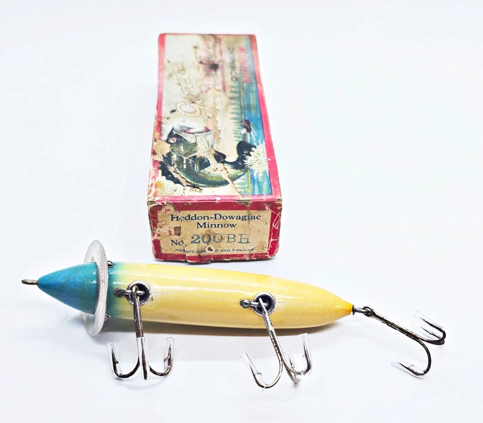 EX Heddon 200BH Surface Lure White, Blue Head c 1920s In Correct Upleaping Box - Image 3 of 3