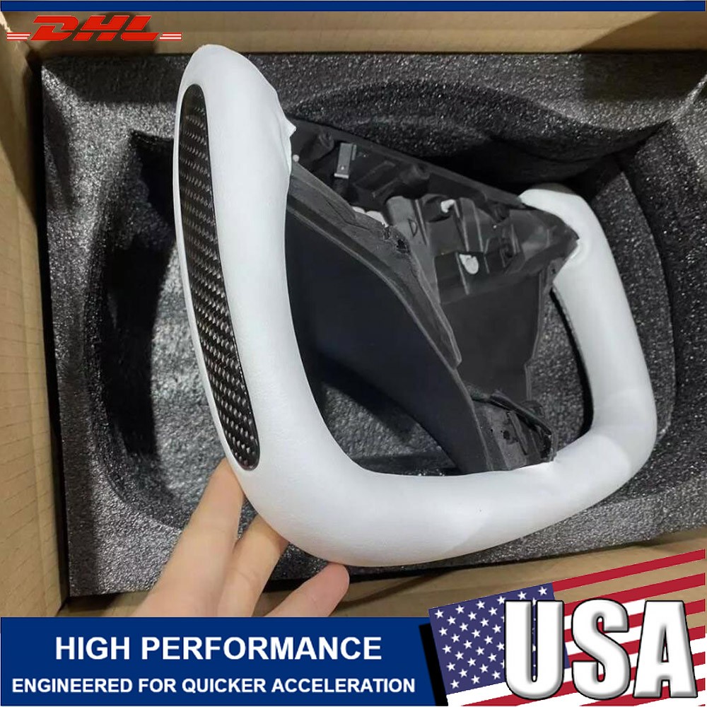 Yoke Steering Wheel Carbon Fiber For Tesla Model X/S 2014-23 Heated Leathe White