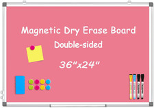 36x24 DoubleSided Magnetic Pink Board Dry Erase Aluminum Frame Wall Mount