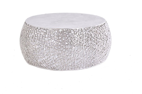 Couchtisch Metall Rund Ø 73 Cm In Silber Handarbeit Design Sofa Tisch Wohnzimmer-image