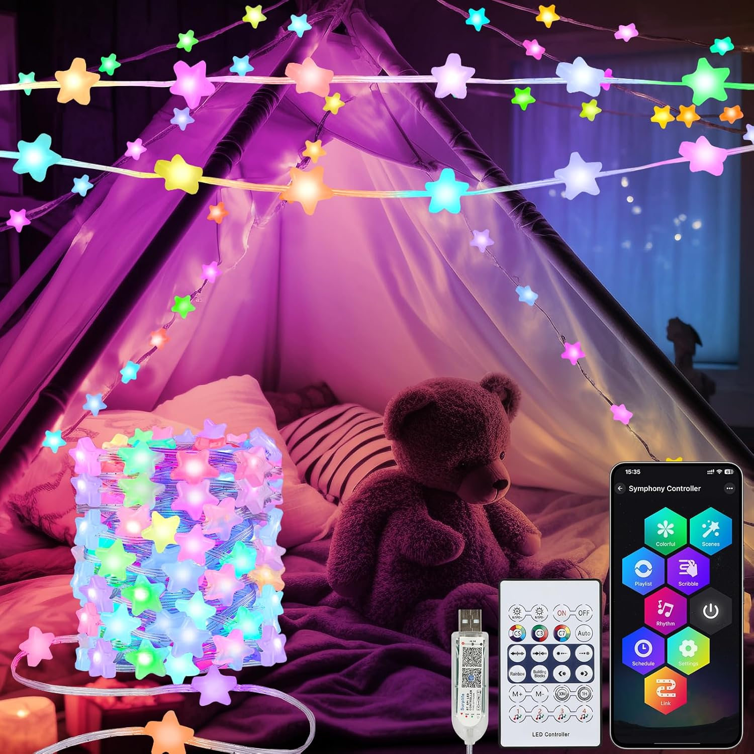 Smart Star Fairy Lights Plug In, 33Ft 16 Million Color Changing String Lights RG